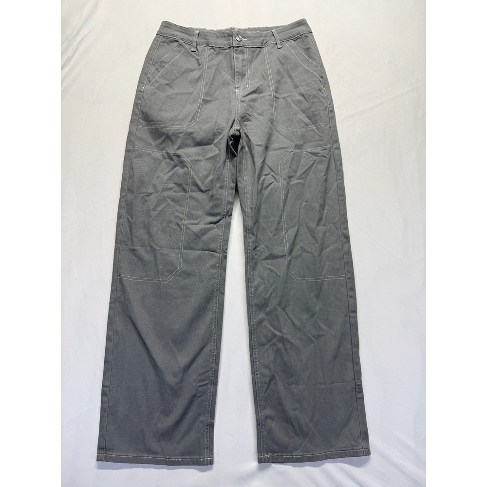 Dokotoo High Waisted Cargo Pants Womens 12 Gray Contrast Stitch Stretch Wide Leg